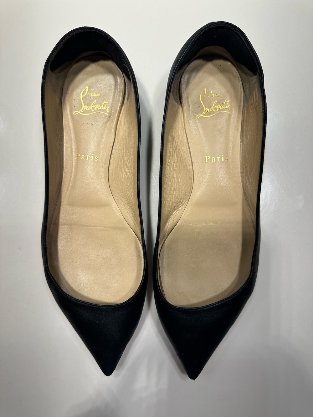 Christian Louboutin Black Pointed-Toe Leather Pumps